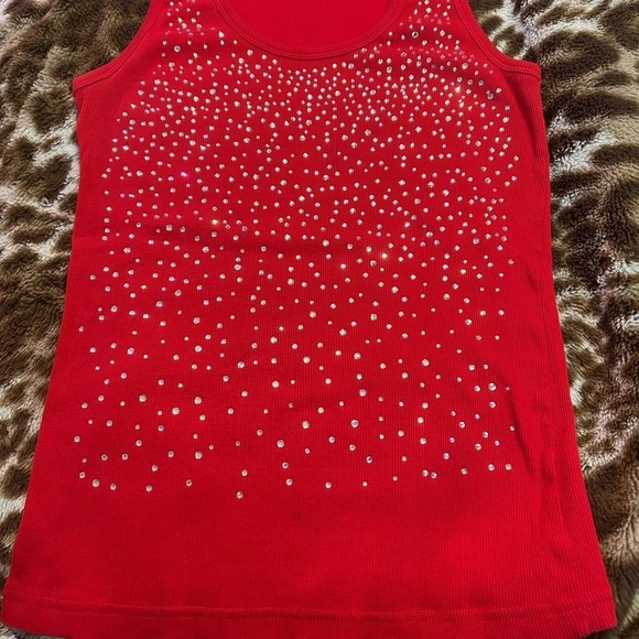 Get Lucky Tops - Red Sleeveless Women’s Top with Rhinestone Accents